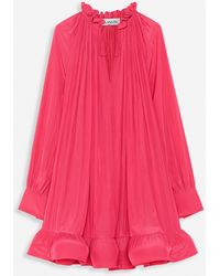 Lanvin - Short Charmeuse Dress With Long Sleeves And Ruffles - Lyst