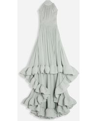 Lanvin - Embroidered Cape Gown In Charmeuse - Lyst