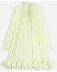 Lanvin - Long Sleeve Mini Dress With Ruffles In Charmeuse - Lyst