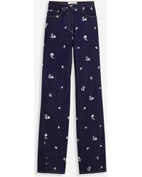 Lanvin - Wide-leg Pants In Embroidered Twisted Denim - Lyst