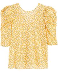La Redoute - Blusa con cuello redondo y estampado de flores, manga corta - Lyst