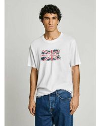 Pepe Jeans - Camiseta de cuello redondo con el logotipo de la bandera - Lyst