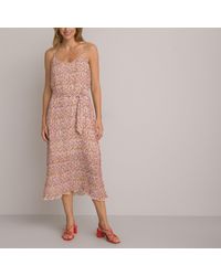 La Redoute - Vestido plisado con tirantes finos, estampado de flores - Lyst