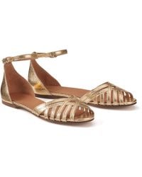 La Redoute - Sandalias con tira al tobillo, tacón plano de piel metalizada - Lyst