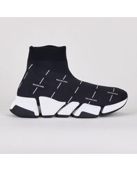 Balenciaga - Speed 2.0 Lt Black White Logo Sock Sneakers - Lyst
