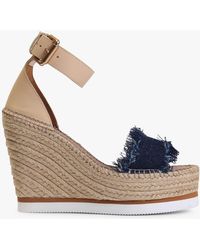 See By Chloé Glyn Wedge Espadrille Sandal In Denim Fabric And Natural Leather - Blue