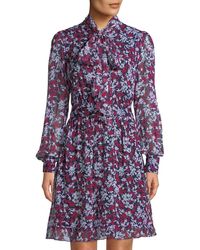 Diane von Furstenberg Arabella Tie-neck Floral-print A-line Dress - Blue