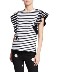 10 Crosby Derek Lam Stripe Top W/ Ruffle Sleeves - Black