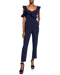 BCBGMAXAZRIA Ruffle-sleeve Jumpsuit - Blue