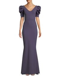La Petite Robe Di Chiara Boni Meve V-neck Shirred Satin-sleeve Mermaid Gown - Blue