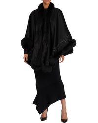 Gorski Fox-trim Embroidered Wool-blend Cape - Black