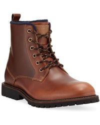 Original Penguin Men's Jaden Leather Lace-up Combat Boots Cognac - Brown