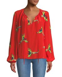 Diane von Furstenberg Silk Bird-print Long-sleeve Blouse - Green