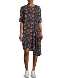 Public School Rima Crewneck Half-sleeve Floral-print Dress - Black