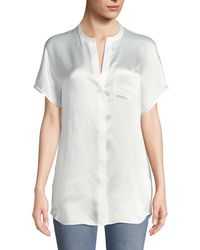 Vince Short-sleeve Charmeuse Popover Blouse - White