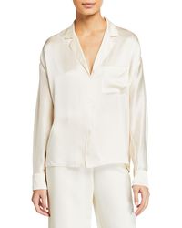 Vince Long-sleeve Silk Pajama Popover Blouse - White