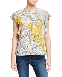 10 Crosby Derek Lam Ruffle-sleeve Map Crewneck Top - White