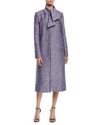 Lela Rose Tie-neck Sequin-embroidered Tweed Coat - Purple