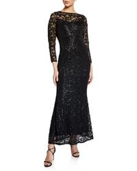 marina long sleeve lace sequin dress