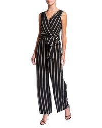 Tahari Side-tie Striped Sleeveless Jumpsuit - Black