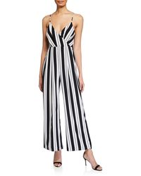 Avec Les Filles Striped Wide-leg Jumpsuit - Black