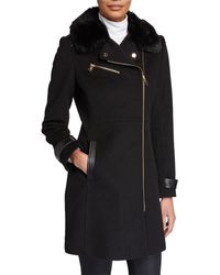 Via Spiga Asymmetric Coat With Faux Fur Collar - Black