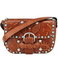 Valentino Rockstud Rolling Butterfly Embossed Shoulder Bag - Brown