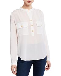 Vince V-neck Long-sleeve Silk Utility Blouse - White