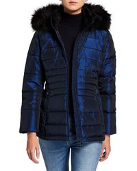 Calvin Klein Short Faux-fur-trim Hooded Coat - Blue