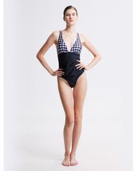 Lattelier Grid V-neck Silk Swimsuit - Black