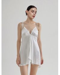 Lattelier Deep V-neck Silk Slip Dress - White