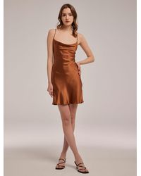 Lattelier Short Back Cross Silk Dress - Brown