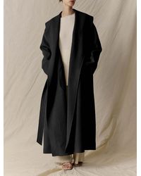 Lattelier Belted Robe-style Wool Coat - Black