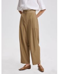 Lattelier High Waisted Pleated Trousers - Brown