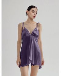 Lattelier Deep V-neck Silk Slip Dress - Purple