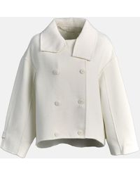 Lattelier Short Double Breasted Wool Coat - White