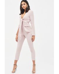 Lavish Alice Tie Front Blazer Style Tailored Jumpsuit In Dusty Pink