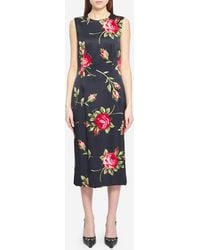 Dolce & Gabbana - Bouquet Rose Print Satin Midi Dress - Lyst