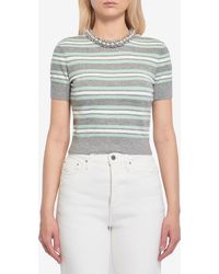 Self-Portrait - Tshirt Cropped A Righe - Lyst
