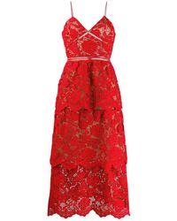 red floral lattice lace dress