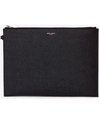 Saint Laurent - Leather Tablet Holder Bag - Lyst