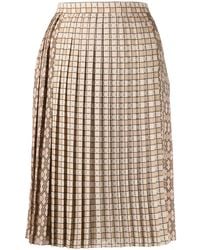 Burberry Multi Check Pleated Skirt In Beige - Natural