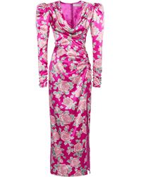 Alessandra Rich - Floral Draped Silk Satin Maxi Dress - Lyst