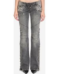 Balmain Flared Lurex Pinstripe Jeans in Blue | Lyst