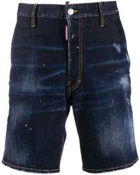 DSquared² Ripped Detail Denim Shorts - Blue