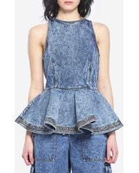 Alaïa - Denim Peplum Top - Lyst