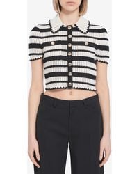 Self-Portrait - Top Crochet A Righe Bianche E Nere - Lyst