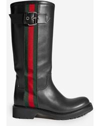 Gucci - Biker Boots With Web - Lyst