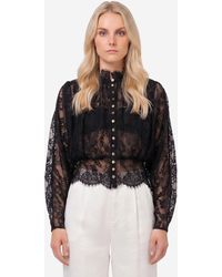Self-Portrait - Lace High Neck Blouse - Lyst