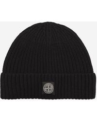Stone Island - Beanie With Compass Logo Patch - Lyst